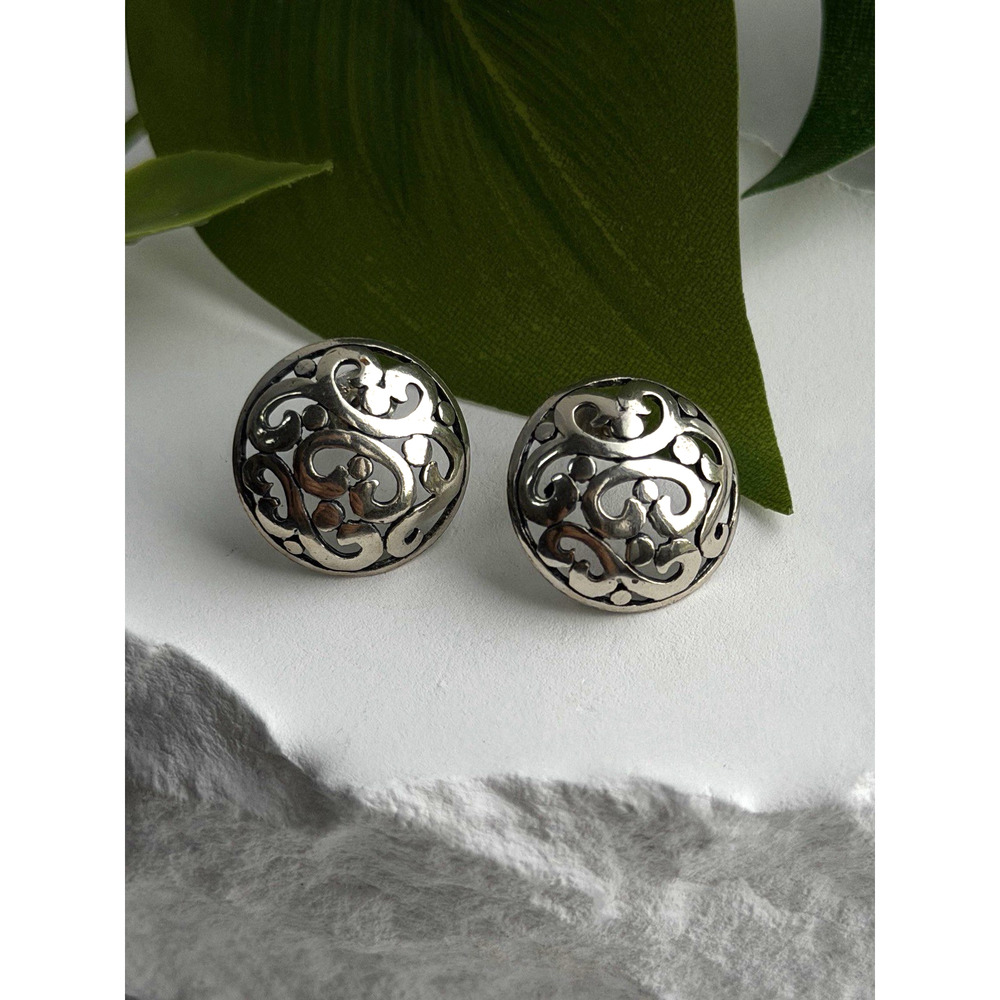 Vintage Scroll Stud Ornate Filigree Dome 925 Sterling Silver Earrings
